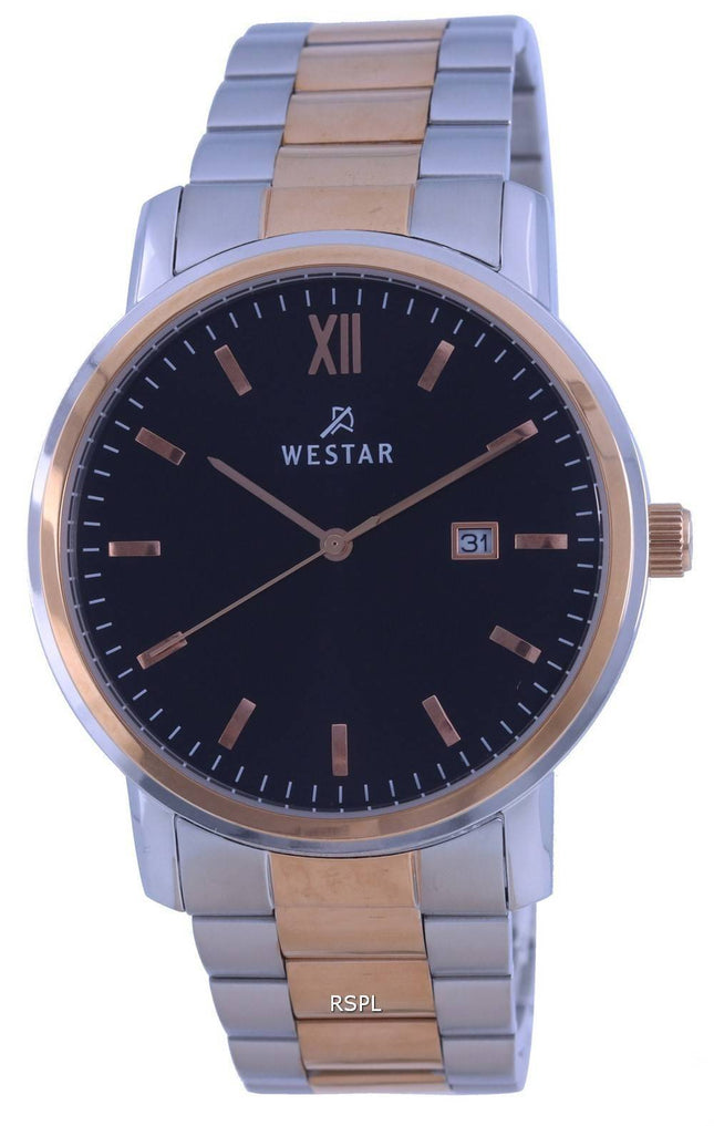 Westar Black Dial Two Tone Edelstahl Quarz 50245 SPN 603 Herrenuhr