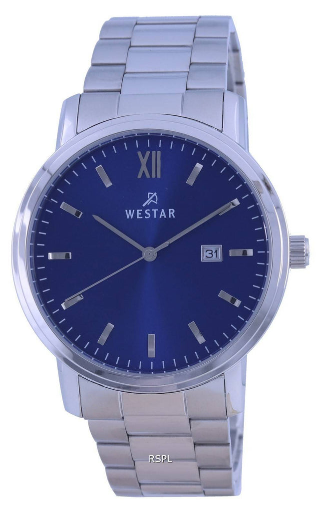 Westar blaues Zifferblatt Edelstahl Quarz 50245 STN 104 Herrenuhr