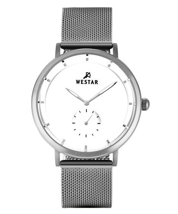 Westar Profile Edelstahl Mesh weißes Zifferblatt Quarz 50247STN101 Herrenuhr