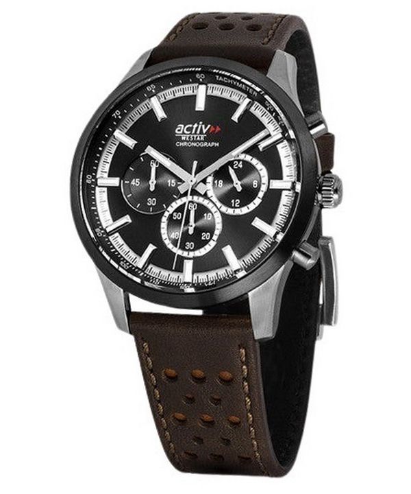 Westar Activ Chronograph Lederarmband, schwarzes Zifferblatt, Quarz 90265SBN123 Herrenuhr