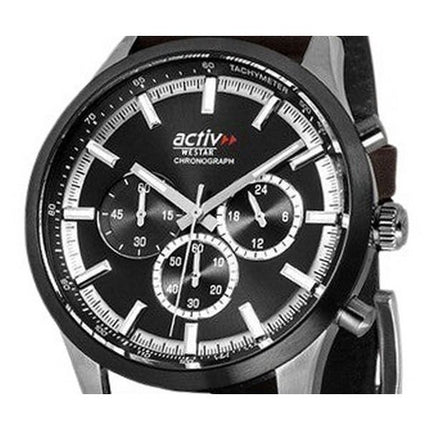 Westar Activ Chronograph Lederarmband, schwarzes Zifferblatt, Quarz 90265SBN123 Herrenuhr