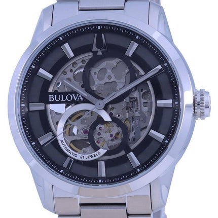 Bulova Classic Skeleton Black Dial Edelstahl Automatik 96A208 Herrenuhr