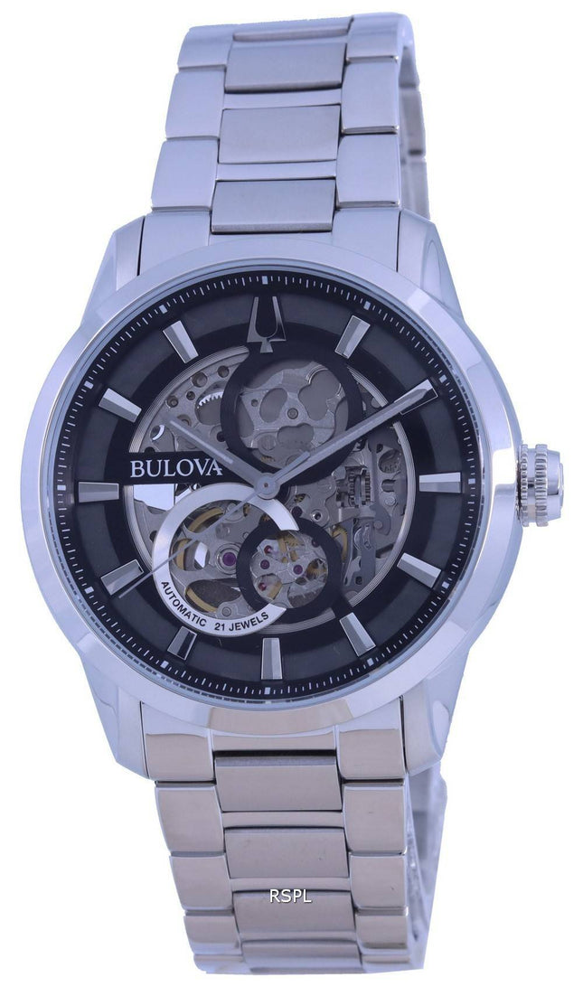 Bulova Classic Skeleton Black Dial Edelstahl Automatik 96A208 Herrenuhr