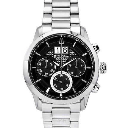 Bulova Sutton Big Date Chronograph Edelstahl schwarzes Zifferblatt Quarz 96B319 Herrenuhr