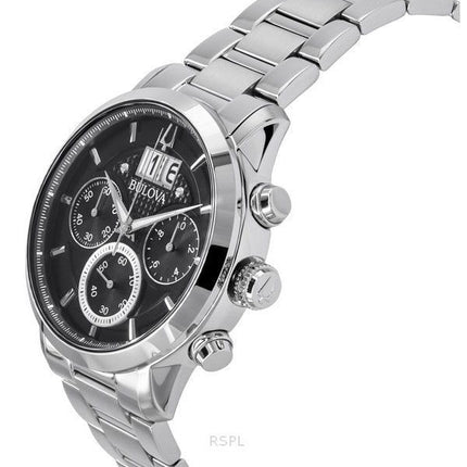 Bulova Sutton Big Date Chronograph Edelstahl schwarzes Zifferblatt Quarz 96B319 Herrenuhr