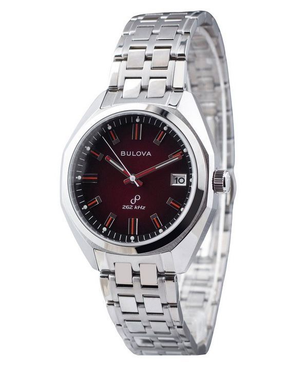 Bulova Classic Precisionist Jet Star Edelstahl rotes Zifferblatt Quarz 96B401 Herrenuhr