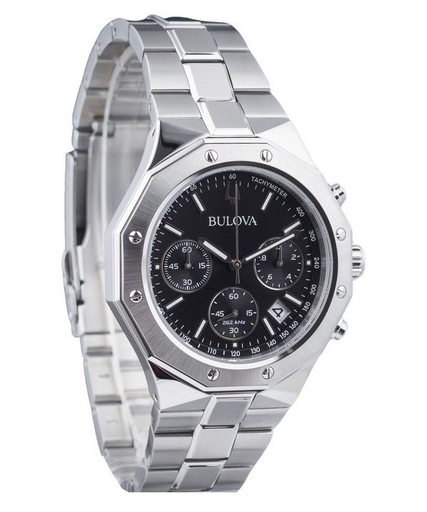 Bulova Classic Precisionist Octagon Chronograph Edelstahl schwarzes Zifferblatt Quarz 96B410 100M Herrenuhr