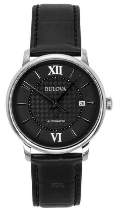 Bulova Analog Hudson Lederarmband schwarzes Zifferblatt Automatik 96B441 Herrenuhr