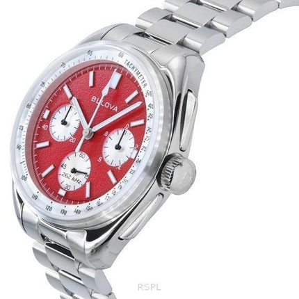 Bulova Lunar Pilot Chronograph Edelstahl rotes Zifferblatt Quarz 96K115 Herrenuhr