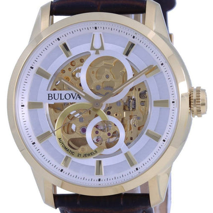 Bulova Classic Sutton Skeleton weiÃŸes Zifferblatt Lederarmband Automatik 97A138 Herrenuhr