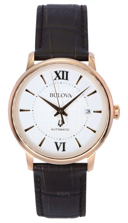 Bulova Hudson Lederarmband silbernes Zifferblatt Automatik 97B225 Herrenuhr