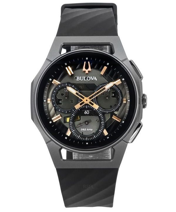 Bulova Curv Chronograph Kautschukarmband, graues Zifferblatt, Quarz 98A162 Herrenuhr