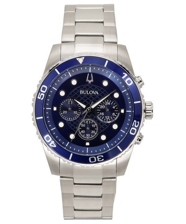 Bulova Essentials Chronograph Edelstahl Blaues Zifferblatt Quarz 98A209 100M Herrenuhr