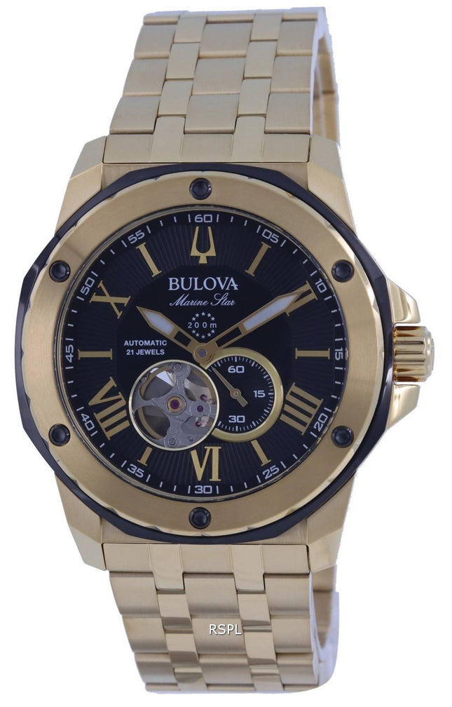 Bulova Marine Star Open Heart Schwarzes Zifferblatt Automatische Taucheruhr 98A273 200M Herrenuhr