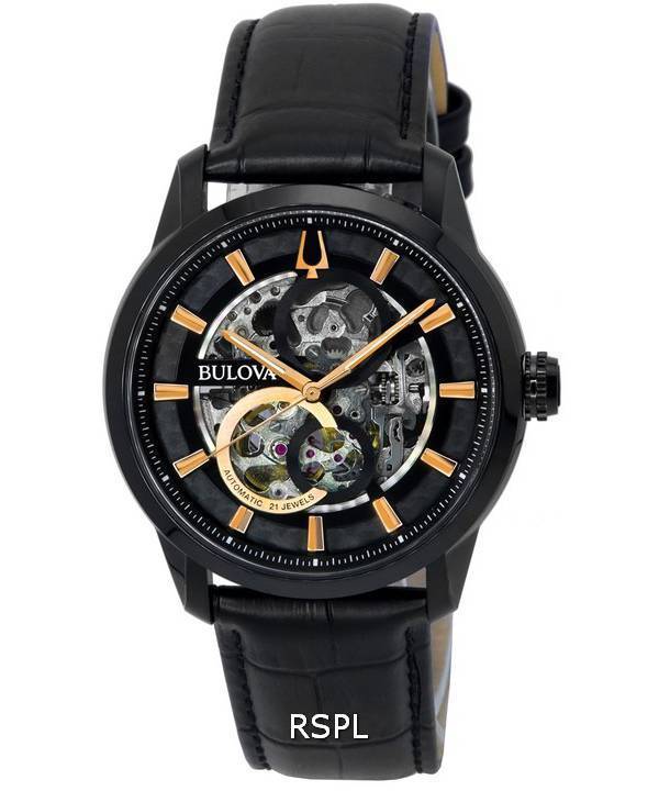 Bulova Classic Sutton Black Skeleton Dial Automatic 98A283 Herrenuhr