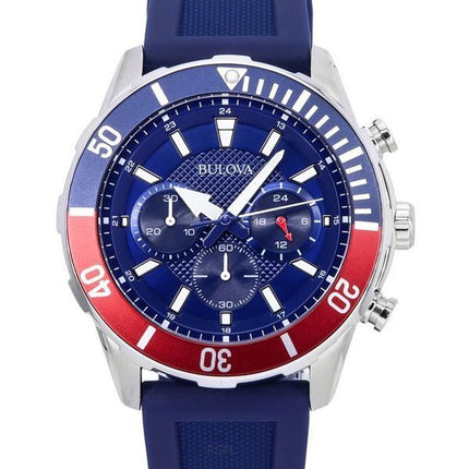 Bulova Sport-Chronograph, Silikonarmband, blaues Zifferblatt, Quarz, 98K111, 100 m, Herrenuhr mit Geschenkset