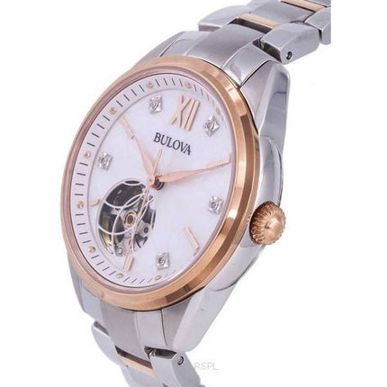 Bulova Classic White Open Heart Zifferblatt Automatik 98P170 Damenuhr