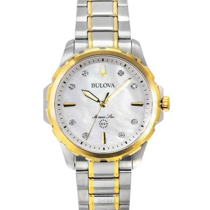 Bulova Marine Star zweifarbige Edelstahl-Diamant-Akzente Perlmutt-Zifferblatt Quarz 98P227 100M Damenuhr