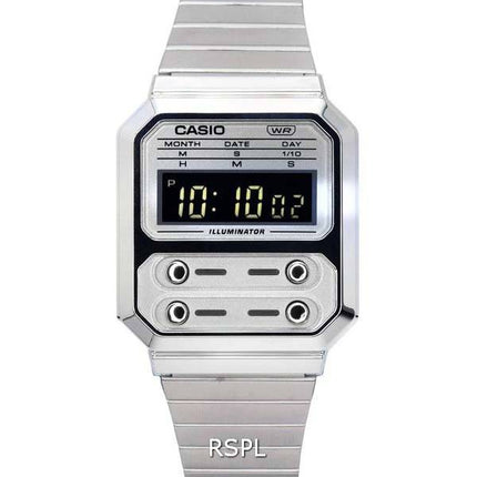 Casio Vintage Digital Edelstahl Quarz A100WE-7B A100WE-7B Unisex Uhr