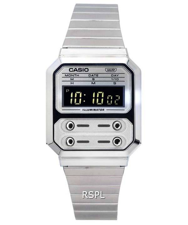 Casio Vintage Digital Edelstahl Quarz A100WE-7B A100WE-7B Unisex Uhr