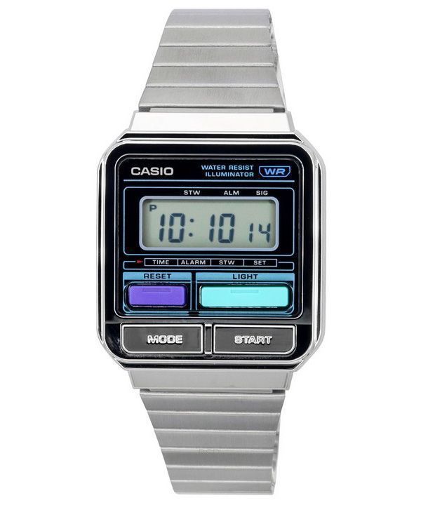 Casio Vintage Digital Edelstahlarmband Quarz A120WE-1A Unisex-Uhr