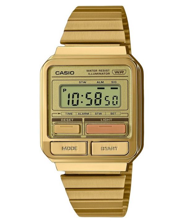 Casio Vintage Digital vergoldete Edelstahl-Quarzuhr A120WEG-9A Unisex-Armbanduhr