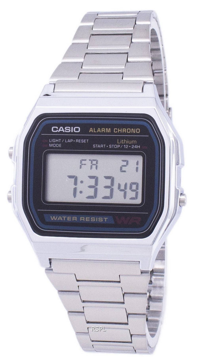 Casio Digital Edelstahl Täglicher Alarm A158WA-1DF A158WA-1 Herrenuhr