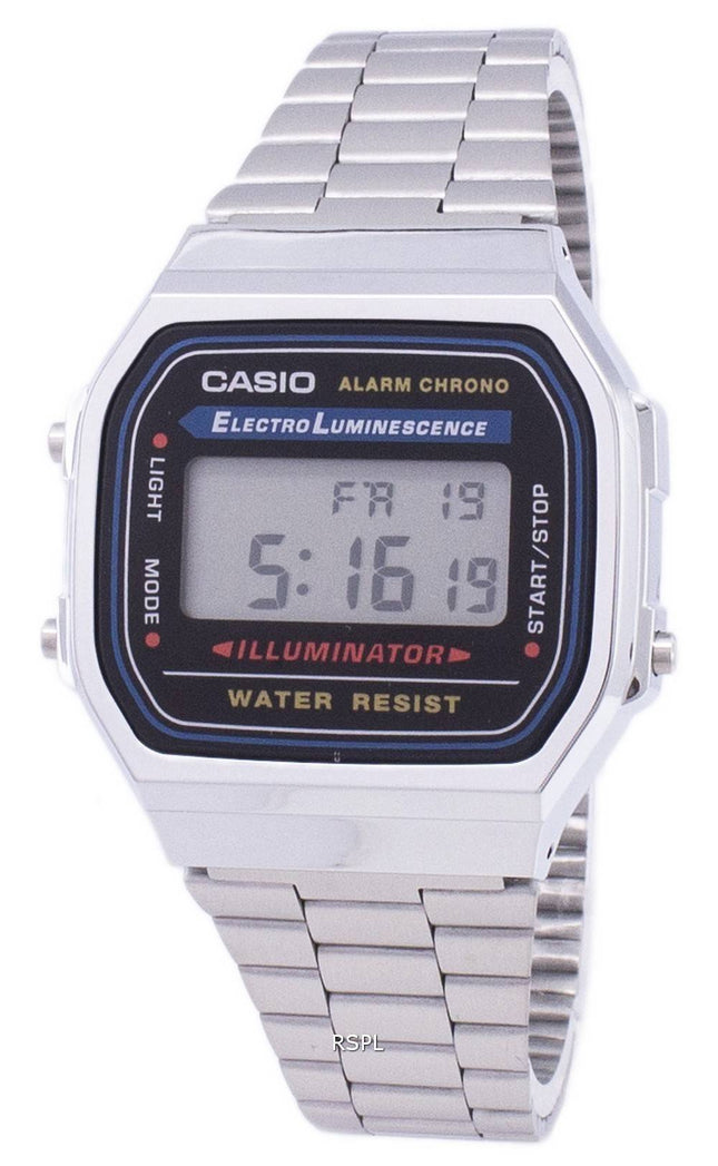 Casio Digital Alarm Chrono Edelstahl A168WA-1WDF A168WA-1W Unisex Uhr