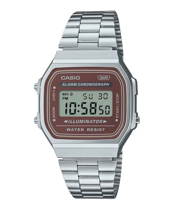 Casio Vintage Digital Edelstahlarmband Quarz A168WA-5A Herrenuhr