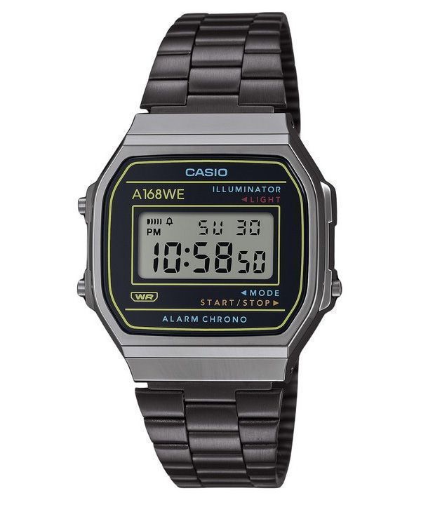 Casio Vintage Heritage Colors Edelstahl schwarzes Zifferblatt Quarz A168WEHB-1A Unisex-Uhr