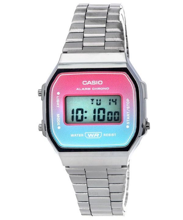 Casio Vintage Digital Edelstahlarmband Quarz A168WERB-2A A168WERB-2 Unisex-Uhr