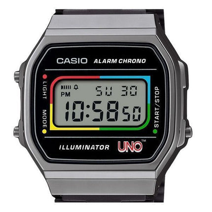 Casio Vintage Digital UNO Collaboration Modell Edelstahlarmband Quarz A168WEUC-1A Unisex Uhr