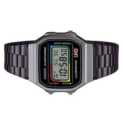 Casio Vintage Digital UNO Collaboration Modell Edelstahlarmband Quarz A168WEUC-1A Unisex Uhr