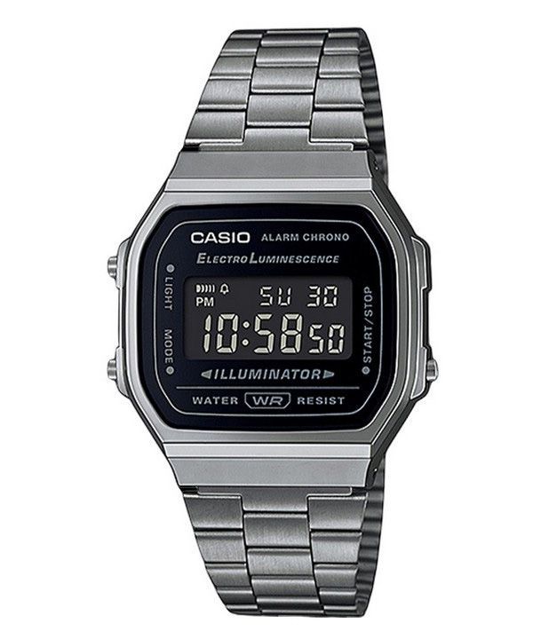 Casio Vintage Digital Edelstahlarmband schwarzes Zifferblatt Quarz A168WGG-1B Unisex Uhr