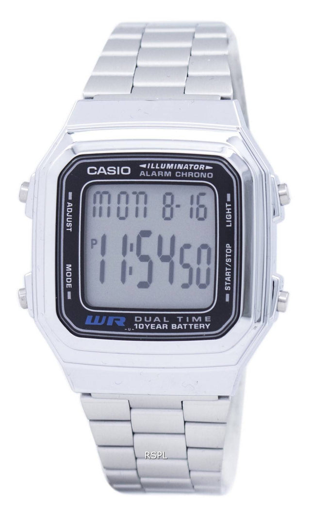 Casio Digital Edelstahl Alarm Chrono Dual Time A178WA-1ADF A178WA-1A Herrenuhr