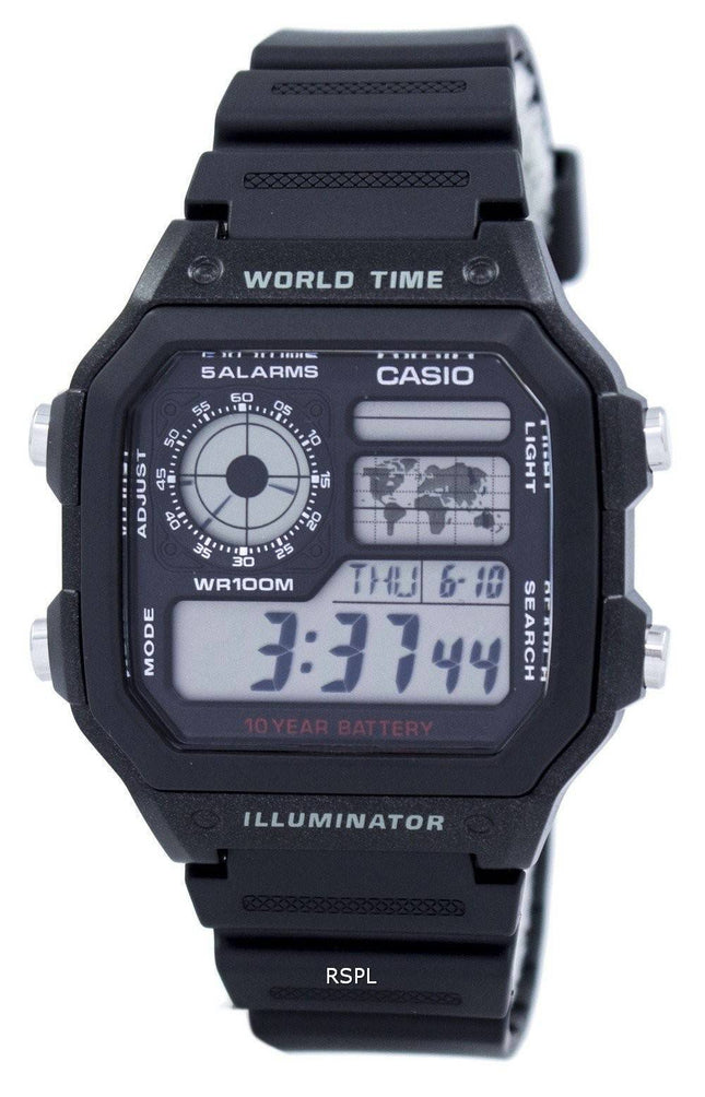 Casio Jugend Illuminator Welt Zeit Alarm AE-1200WH-1AV AE1200WH-1AV Herrenuhr