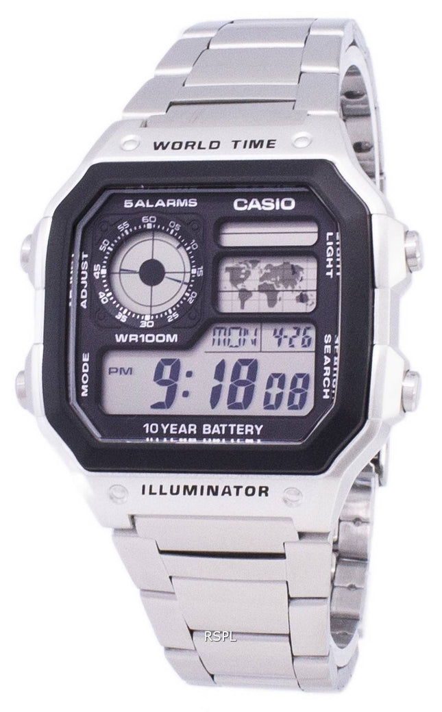 Casio Digital World Time WR100M AE-1200WHD-1AVDF AE-1200WHD-1AV Herrenuhr