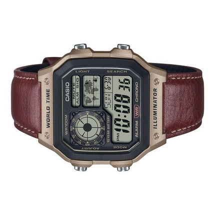 Casio Standard Digital World Time Lederarmband Quarz AE-1200WHL-5AV 100M Herrenuhr