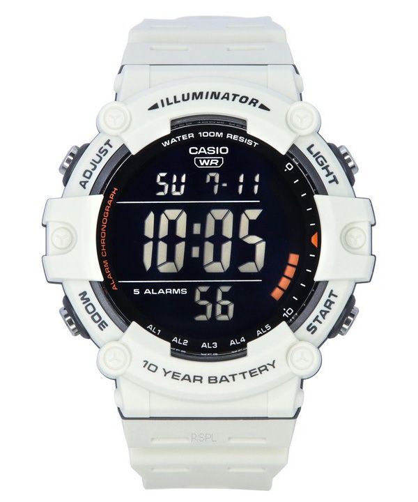 Casio Standard Digital Quarzuhr mit weißem Harzarmband AE-1500WH-8B2 100M Herrenuhr