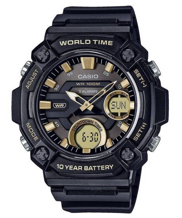 Casio Youth Analog Digital Harz Schwarzes Zifferblatt Quarz AEQ-120W-9AV AEQ120W-9 100M Herrenuhr