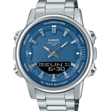 Casio Analog-Digital-Kombination, Edelstahl, blaues Zifferblatt, Quarz, AMW-880D-2A1V, Herrenuhr