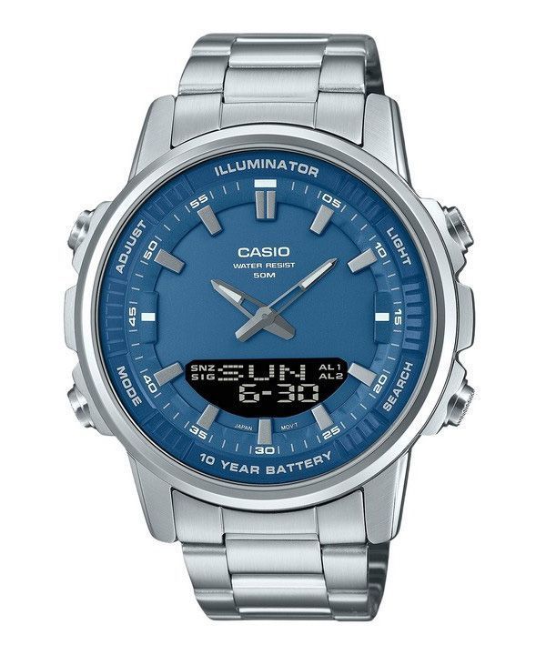 Casio Analog-Digital-Kombination, Edelstahl, blaues Zifferblatt, Quarz, AMW-880D-2A1V, Herrenuhr