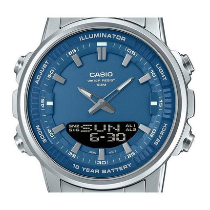 Casio Analog-Digital-Kombination, Edelstahl, blaues Zifferblatt, Quarz, AMW-880D-2A1V, Herrenuhr