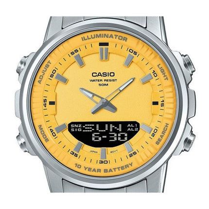 Casio Analog-Digital-Kombination, Edelstahl, gelbes Zifferblatt, Quarz, AMW-880D-9AV, Herrenuhr