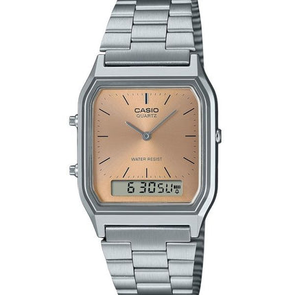 Casio Vintage Analog-Digital-Uhr mit hellem Kupfer-Zifferblatt und Dualzeit-Quarz AQ-230A-4AMQY, Unisex