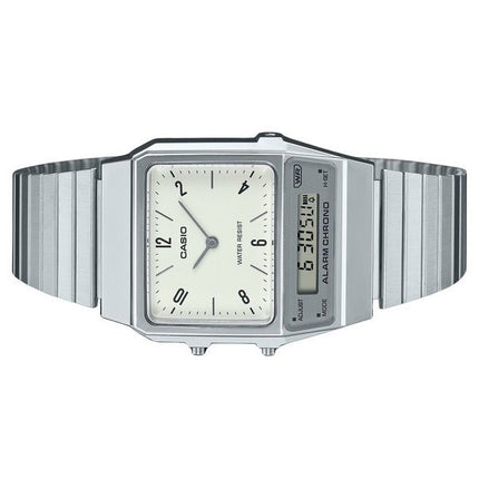 Casio Vintage Analog-Digital Dual Time Edelstahlarmband weißes Zifferblatt Quarz AQ-800E-7A2 Unisex Uhr