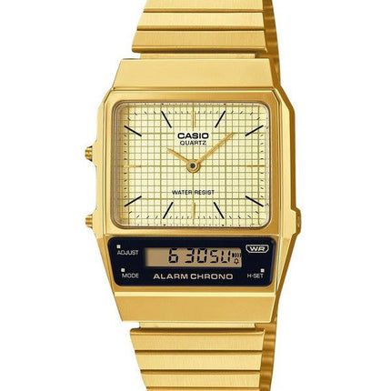 Casio Vintage Analog Digital vergoldeter Edelstahl Beige Zifferblatt Quarz AQ-800EG-9A Unisex-Uhr