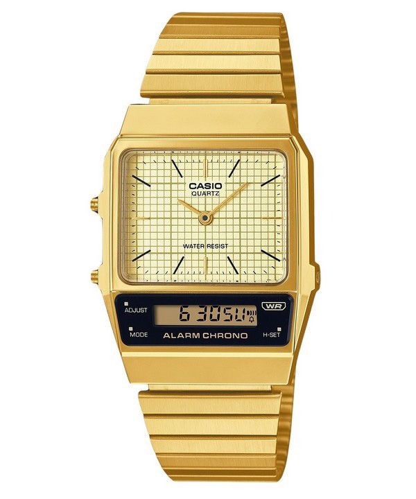 Casio Vintage Analog Digital vergoldeter Edelstahl Beige Zifferblatt Quarz AQ-800EG-9A Unisex-Uhr