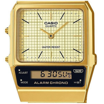 Casio Vintage Analog Digital vergoldeter Edelstahl Beige Zifferblatt Quarz AQ-800EG-9A Unisex-Uhr