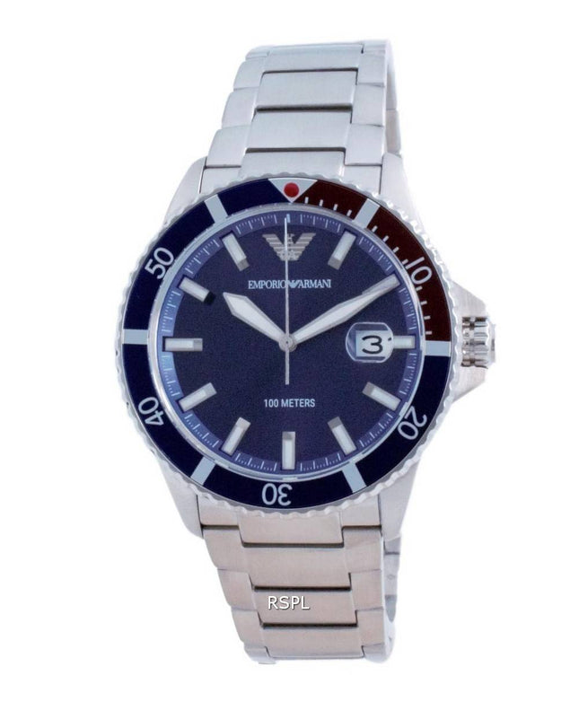 Emporio Armani Blaues Zifferblatt Edelstahl Quarz AR11339 100M Herrenuhr